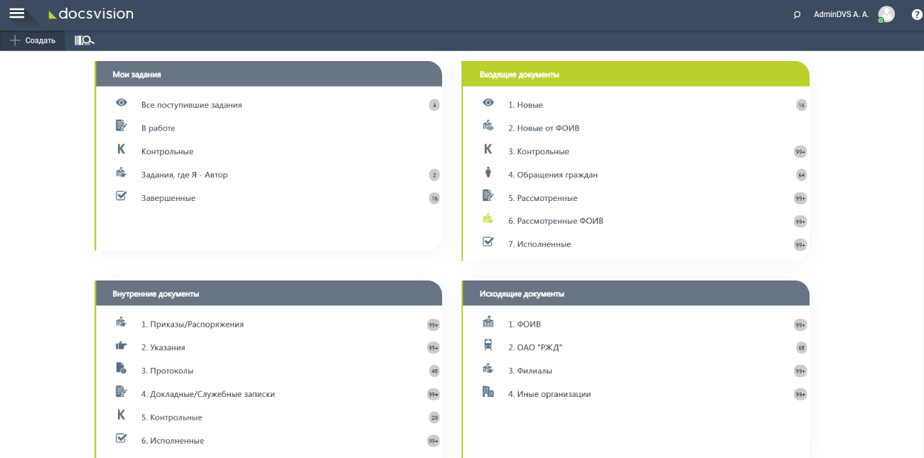 Дашборд в СЭД Docsvision: личный кабинет руководителя
